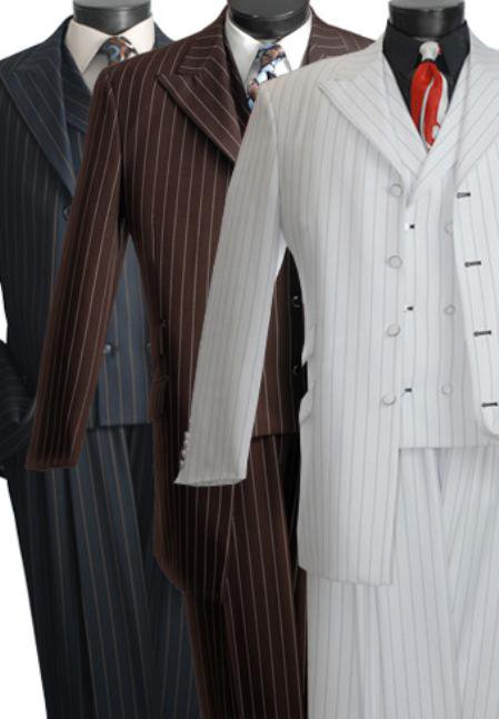 Bold Stripe Three Piece Suit Black, White, Brown