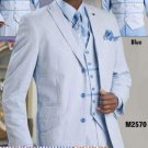 Mens 3 Button Seersucker Suit Blue