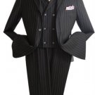 Vittorio St. Angelo 3 Piece Wide Stripe Wide Leg Fashion Suit Black