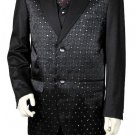 Men'S 3 Piece Designer Fashion Trimmed Two Tone Blazer/Suit/Tuxedo - Fancy Diamond Pattern Black