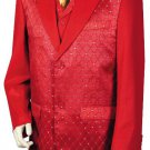 Men'S 3 Piece Designer Fashion Trimmed Two Tone Blazer/Suit/Tuxedo - Fancy Diamond Pattern Red