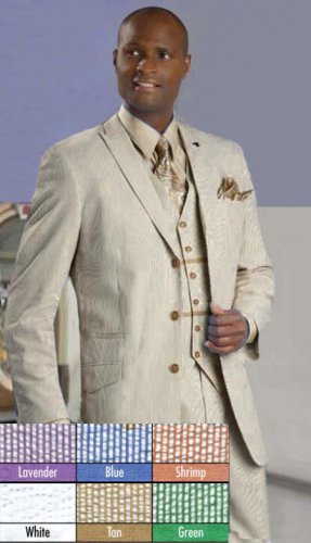 Mens Stylish 3 Button Tan Seersucker Suit
