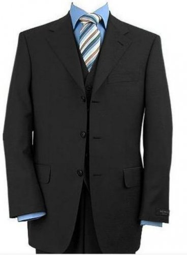 Men'S 3 Piece Black Vested Made Premier Quality Italian Fabric Fine Quality Poly~Rayon