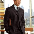 3-Button Vented Black Small Stripe Vested Super 120'S Wool Feel Poly-Rayon Developed By Na