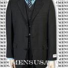 Solid Black Vested 3 Pieces Super 150'S Wool Vested 3 Pieace Light Weight Side Vent
