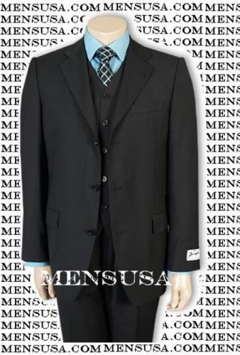 Solid Black Vested 3 Pieces Super 150'S Wool Vested 3 Pieace Light Weight Side Vent