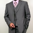 3 Button Gray~Grey Suit Vested Suit 3 Piece Suit In Super 110'S Wool~Feel "Poly~Ray