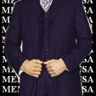 Amazing Qality Navy Blue Pinstripe 3 Button Super 140'S Worsted Vergin Wool 3Piece Veste