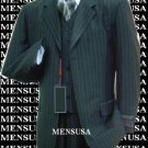 Luxurious #Mu3B Black & Smoth Conservative Pinstripe 3 Pieces Vested Business Suits Double Side Vent