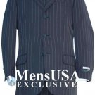 Highest Quality Jet Liquid Navy Blue & Chalk White Pinstripe Vested Men'S Dress Suit
