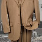 Men'S 3 Piece Tan/Beige Pinstripe Vested Available 2 Button Style Jacket