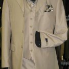 British Tan Solid Three Piece Three Button Suit Double Vented