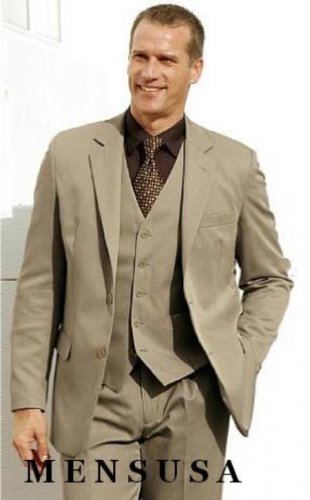 High Quality Dark Tan 2 Btn Vested 100% Wool Feel Poly Rayon Suit Notch Lapel Vented