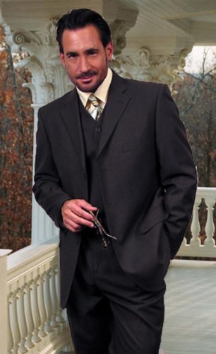Ts-3V Nice 3Pc 3 Button Solid Color Charcoal Gery Mens Suit