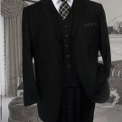 Ts-3V Nice 3Pc 3 Button Solid Color Black Mens Suit