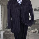 Ts-35 3Pc 3 Button Color Navy Blue Vested Mens Suit With Pinstripe