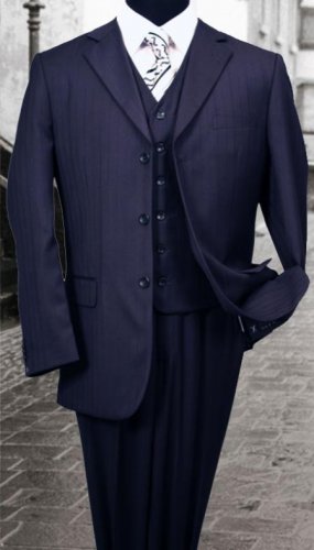 Nice 3Pc 3 Button Tone On Tone Nany Mens Suit With A Vest