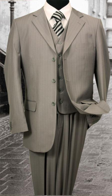 Nice 3Pc 3 Button Gray Pinstripe Mens Suit With A Vest