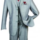 Men'S Silver Gray-Ash 3 Piece 3 Button Suit With A Fully Lined Vest And Pleated Pants