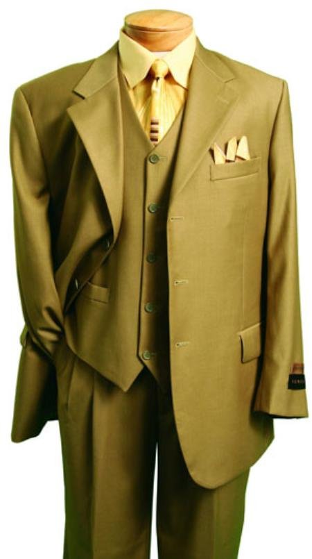 Men'S Fashion Suit In Super 150'S Luxurious Wool Feel British Khaki