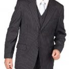 Mens Black Pinstripe 2 Button Vested 3 Piece Suit - Jacket + Pants + Vest