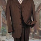 Mens Brown With Cream Pinstripe Vested 3 Piece Suit - Jacket + Pants + Vest