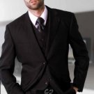 Mens Classic 3 Piece Super 150S Extra Fine Italian Fabric 2 Button Black Tone On Tone Sui