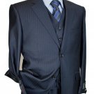 Men'S Navy Tone On Tone 3Pc 2 Button Single Pleated Pantsr Suit