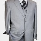 Men'S Light Grey 3 Piece 2 Button Single Pleated Pants Suit