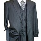 Mens Charcoal Pinstripe 3 Piece 2 Button Single Pleated Pants  Suit