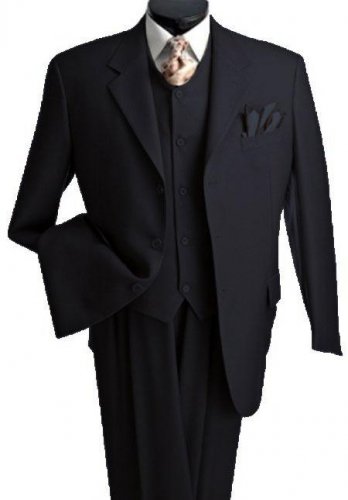 Men'S 3 Piece Premium Fine Black Suit