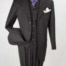 Men'S 3 Piece 100% Wool Fashion Charcoal Stripe Suit - Side Vents