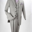 Men'S 3 Piece 100% Wool Fashion Grey/Purple Windowpane Suit