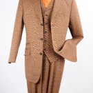Men'S 3 Piece 100% Wool Fashion Brown Windowpane Suit - 3 Button Jacket