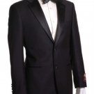 Men'S Side Vented Jacket & Flat Front Pants Tuxedo - Super 150'S Fabric Black