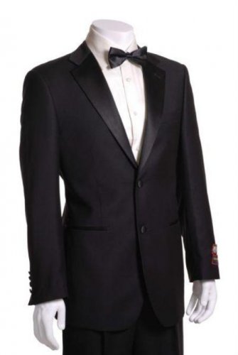 Men'S Side Vented Jacket & Flat Front Pants Tuxedo - Super 150'S Fabric Black