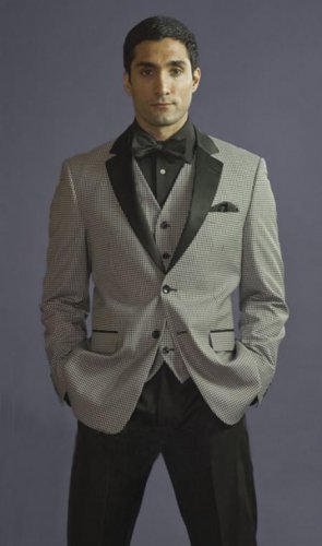 2 Button 3 Piece Black Checkered Fitted Tuxedo