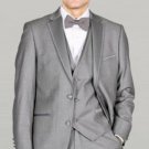 Light Gray Framed Notch Lapel With Vest Microfiber Wedding Tuxedos