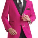 Fuchsia Two Button Notch Party Suit & Tuxedo & Blazer W/ Black Lapel