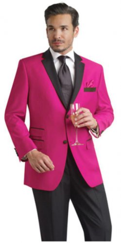 Fuchsia Two Button Notch Party Suit & Tuxedo & Blazer W/ Black Lapel