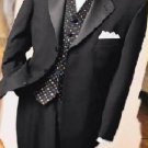 Jet Black Super 150'S 3 Button Tuxedo Jacket + Pants + Black Vest + Shirt+Bowtie