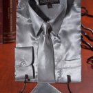 Boys Silver Satin Dress Shirt Combo