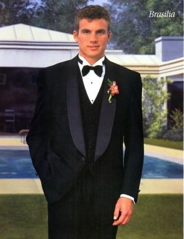 One Button Shawl Lapel 100% Wool Black Tuxedo