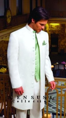 Jupiter Matrix Style White 45 Icnh Full Length Mandarin Collar 10 Button (5 X 2 Pair)