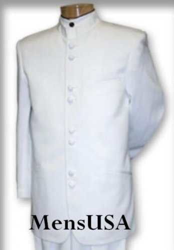 Quality Pure Snow White Mandarin Collar Tuxedo Suit Light Weight Soft Fabric