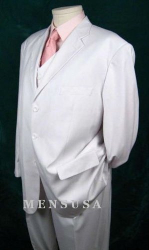 White  Extra Fine Soid White Color 3Pc Vested Suit