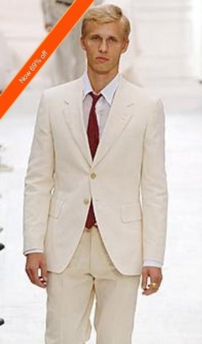 Men'S Suit 2-Button Ivory Off White + Free Tie