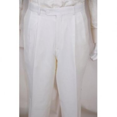 Mens Dress Pants Solid White 2 Pleated Wool Suit