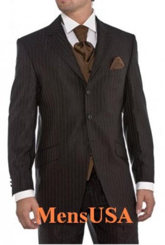 Coco Brown Ton On Ton (Shadow Pinstripe) Wool Feel Touch Poly Rayon Fine Quality