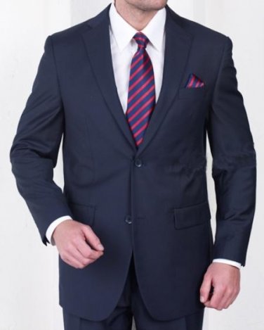 Men'S 2 Button Super 150S Poly Rayon Blend Fabric Suit Navy